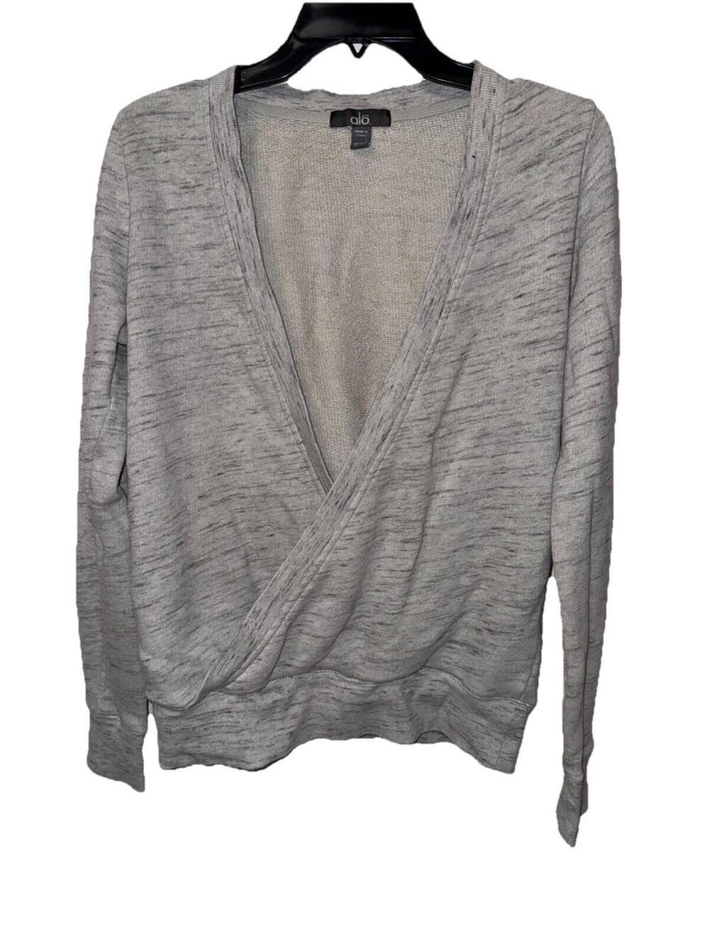 Alo Yoga Womens Wrap Pullover Top Gray Size M Sweatshirt Long Sleeve Heathered
